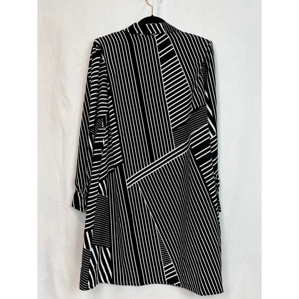 Karl Lagerfeld Paris Black White Stripe Shirt Dress 12 Asymmetric - Picture 3 of 7